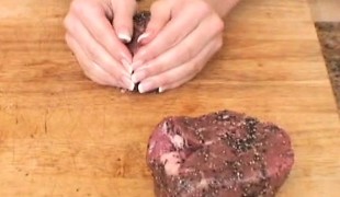 Beautiful blonde Bree gets busy in the kitchen to cook up a steak dinner
