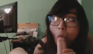 Nerdy Tranny Tastes Cock for the First Time