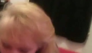 Golden-haired haired older lady keeps on sucking my fat prick for cum