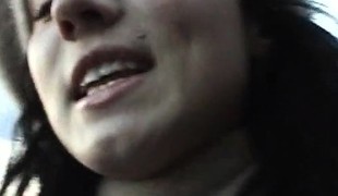 Sexy blond Bree strokes her driver's penis through his pants during the time that on a road trip in Hungary